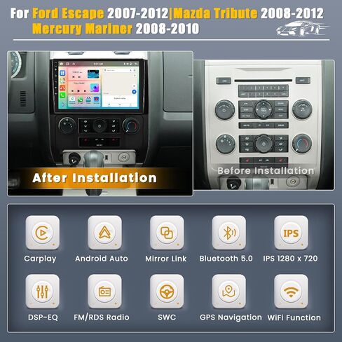 8-Core 6+128G Android Car Stereo Screen for Ford Escape 07-12 for Mercury Mariner 08-10 for Mazda Tribute 08-12 Radio Upgrade, 9'' CarPlay Android Auto, Navigation, AHD Backup Camera in Saudi Arabia