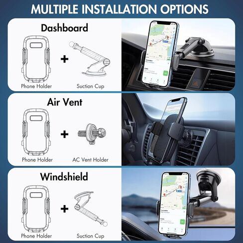 Phone Holder for Your Car Mount Windshield Dashboard Air Vent 3-in-1 Universal Military Grade Strongest Suction Cup for iPhone 16/16 Pro Max Samsung S24 Hands-Free Cradle Phone Car Stand in Saudi Arabia