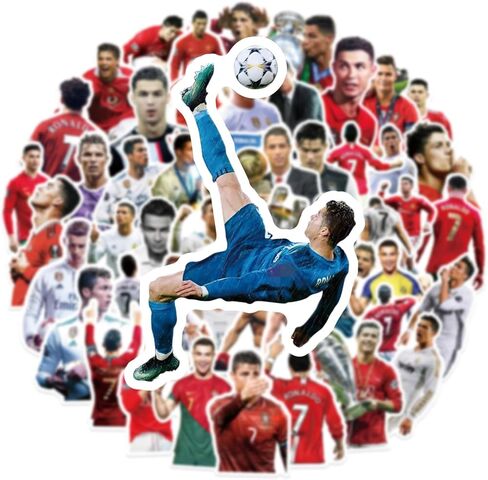 60Pcs Football Star Soccer Fan Vinyl Stickers for Laptop, Water Bottles, Bumper,Computer, Phonecase Decor Stickers and Decals. (M) in Saudi Arabia
