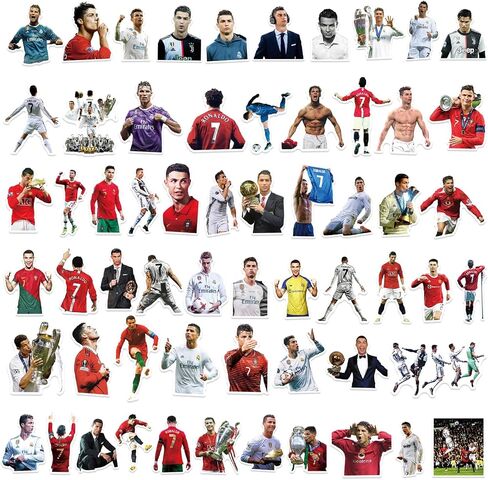 60Pcs Football Star Soccer Fan Vinyl Stickers for Laptop, Water Bottles, Bumper,Computer, Phonecase Decor Stickers and Decals. (M) in Saudi Arabia