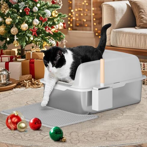 YITAHOME Stainless Steel Cat Litter Box with Lid and Scoop, Extra Large Enclosed Metal Litter Box for Large Cats with Non-Slip Bottom, Odorless, Anti-Leakage, Non-Sticky(23.6" x 15.7" x 12") in Saudi Arabia