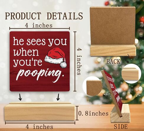 QASHWEY He Sees You When You're Pooping Sign, Funny Christmas Decorations,Christmas Bathroom Decorations, Bathroom Christmas Decorations,Christmas Sign,Christmas Table Decor for Guest Bathroom Toilet in Kuwait