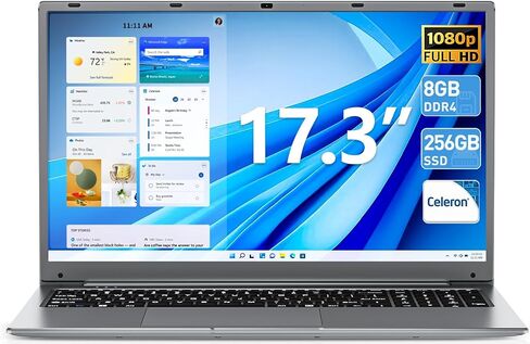 Laptop, 17.3 inch Laptops, 8GB RAM 256GB ROM, Celeron Quad-core Processor(up to 2.6 GHz), Dual Band 5G WiFi, 8000mAh Battery, 2 * USB 3.2, BT4.2, Type-C, 512GB Expansion, Gray in Saudi Arabia