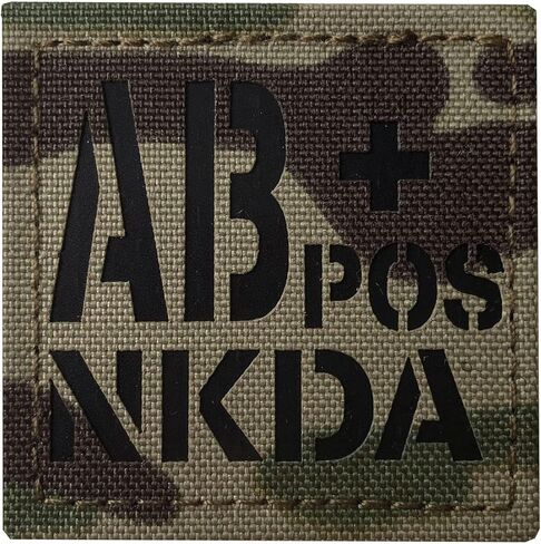 Infrared IR AB POS NKDA AB+ Blood Type Tactical Patch 2x2 Inch Medical Patch with Hook and Loop (OD Green) in Kuwait