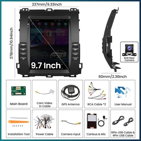 UNITOPSCI 2G+64G Android 13 ستيريو سيارة لتويوتا برادو/لكزس GX470 2002-2009 CarPlay Android Auto 9.7 بوصة شاشة لمس عمودية HiFi Bluetooth GPS Navigation WiFi FM/RDS SWC + ميكروفون كاميرا احتياطية in Saudi Arabia