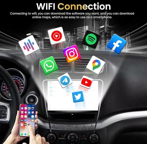Car Stereo Radio for Dodge Journey 2011-2019: 8 Core 4+64g 1280 * 800 HD 9 inch IPS Touch Screen Android 13 Carplay and Android Auto GPS Navigation 36 EQ 5GWIFI Bluetooth SWC FM AM RDS DSP in Kuwait