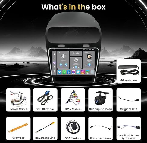 Car Stereo Radio for Dodge Journey 2011-2019: 8 Core 4+64g 1280 * 800 HD 9 inch IPS Touch Screen Android 13 Carplay and Android Auto GPS Navigation 36 EQ 5GWIFI Bluetooth SWC FM AM RDS DSP in Kuwait