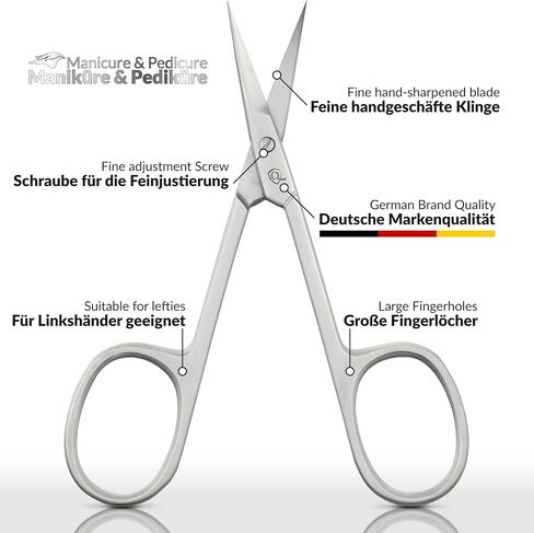 Solingen Scissors - Multi-Purpose Manicure Scissors Germany - Curved Blade, Nail Scissors Germany - Pedicure Beauty Grooming Kit for Nail, Eyebrow, Eyelash, Dry Skin - Nail sicssors in Kuwait