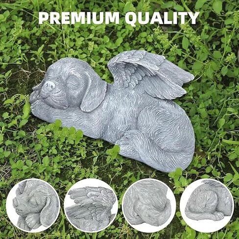 Pet Memorial Statue, Angel Pet Memorial Grave Marker Tribute Statue Sleeping Pet Angel Garden Sculpture for Pet Memorial Gravestone Ornament (Angel Dog) in Saudi Arabia