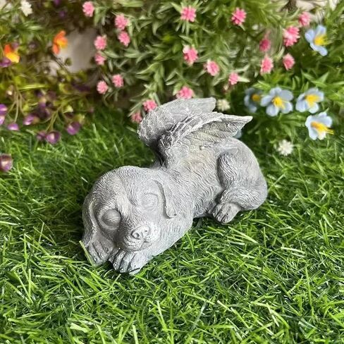Pet Memorial Statue, Angel Pet Memorial Grave Marker Tribute Statue Sleeping Pet Angel Garden Sculpture for Pet Memorial Gravestone Ornament (Angel Dog) in Saudi Arabia