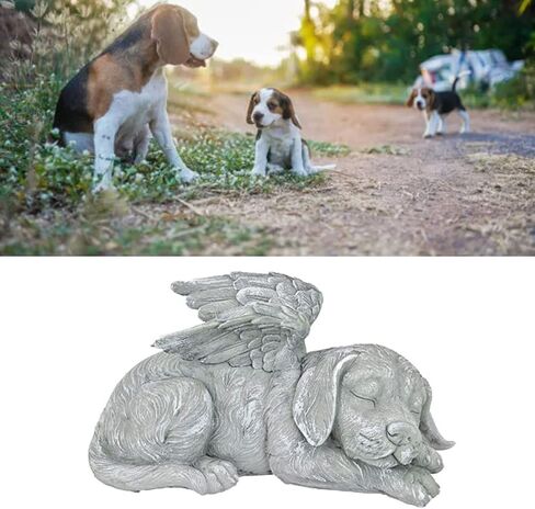 Pet Memorial Statue, Angel Pet Memorial Grave Marker Tribute Statue Sleeping Pet Angel Garden Sculpture for Pet Memorial Gravestone Ornament (Angel Dog) in Saudi Arabia