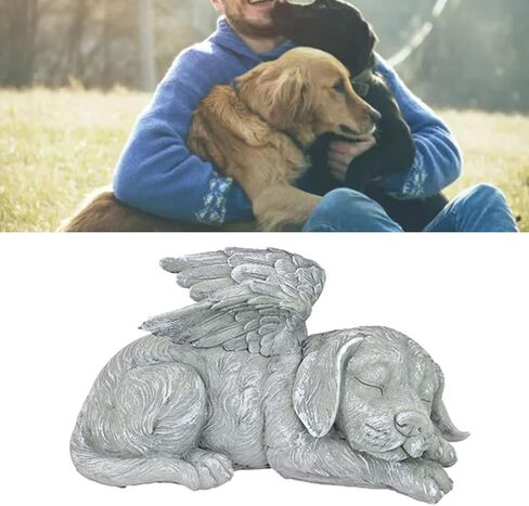 Pet Memorial Statue, Angel Pet Memorial Grave Marker Tribute Statue Sleeping Pet Angel Garden Sculpture for Pet Memorial Gravestone Ornament (Angel Dog) in Saudi Arabia