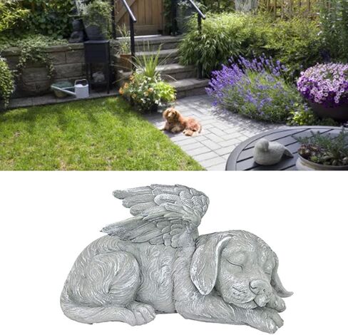 Pet Memorial Statue, Angel Pet Memorial Grave Marker Tribute Statue Sleeping Pet Angel Garden Sculpture for Pet Memorial Gravestone Ornament (Angel Dog) in Saudi Arabia