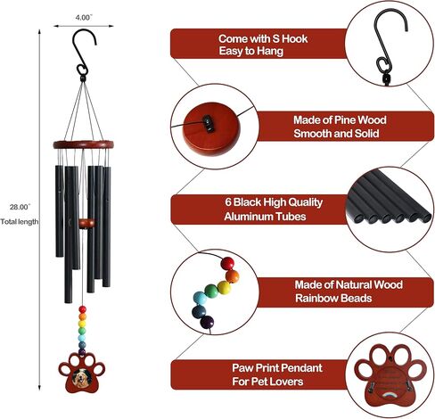 Pet Memorial Wind Chime for Dog Cat 28"，Pet Memorial Gifts，Dog Memorial Gifts for Loss of Dog,Dog Memorial,Rainbow Bridge Dog Memorial Gifts,Pet Loss Sympathy Gift,Dog Passing Away Gifts. in Saudi Arabia