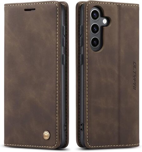 QLTYPRI Case for Samsung Galaxy S24 Plus, Vintage PU Leather Wallet Case Card Slot Kickstand Magnetic Closure Shockproof Flip Folio Case Cover for Samsung Galaxy S24 Plus - Coffee Brown in Saudi Arabia