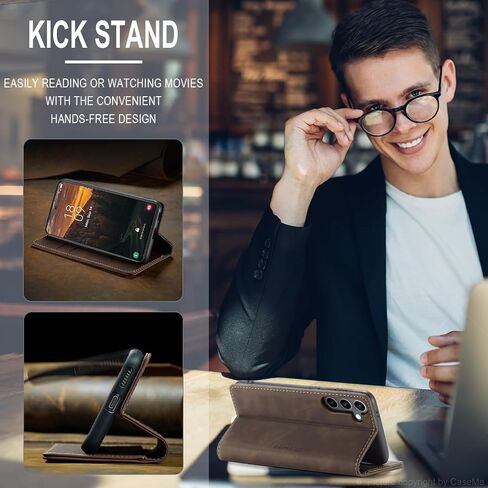QLTYPRI Case for Samsung Galaxy S24 Plus, Vintage PU Leather Wallet Case Card Slot Kickstand Magnetic Closure Shockproof Flip Folio Case Cover for Samsung Galaxy S24 Plus - Coffee Brown in Saudi Arabia