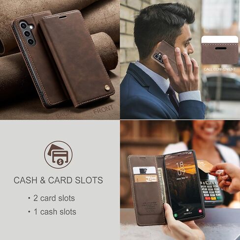QLTYPRI Case for Samsung Galaxy S24 Plus, Vintage PU Leather Wallet Case Card Slot Kickstand Magnetic Closure Shockproof Flip Folio Case Cover for Samsung Galaxy S24 Plus - Coffee Brown in Saudi Arabia