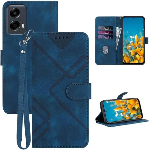 for Moto G 5G 2024 Case Wallet/for Moto G Play 5G 2024 Phone Case,Card Holder Leather Kick-Stand,Wrist Strap,Magnetic Closure,Shockproof Protective Flip Cases Cover (Blue) in Kuwait