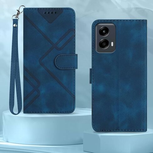for Moto G 5G 2024 Case Wallet/for Moto G Play 5G 2024 Phone Case,Card Holder Leather Kick-Stand,Wrist Strap,Magnetic Closure,Shockproof Protective Flip Cases Cover (Blue) in Kuwait