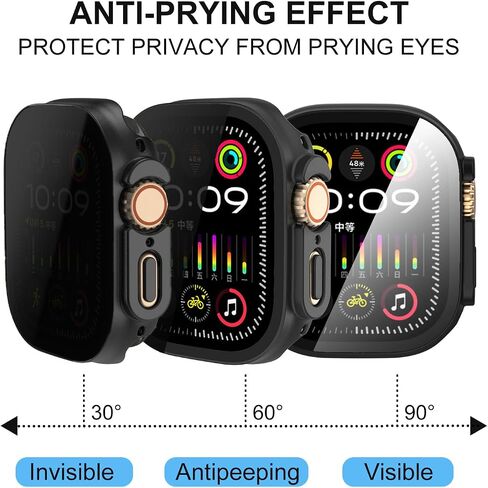 3 Pack Case Compatible with Apple Watch series 10 46MM,30°Anti Spy Privacy Tempered Glass Screen Protector with Ultra-Thin Full Coverage Bumper Cover for iWatch Accessories(Titanium Gold 46mm) in Saudi Arabia
