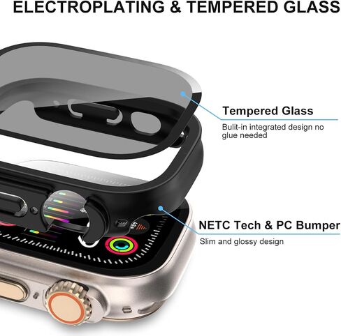 3 Pack Case Compatible with Apple Watch series 10 46MM,30°Anti Spy Privacy Tempered Glass Screen Protector with Ultra-Thin Full Coverage Bumper Cover for iWatch Accessories(Titanium Gold 46mm) in Saudi Arabia