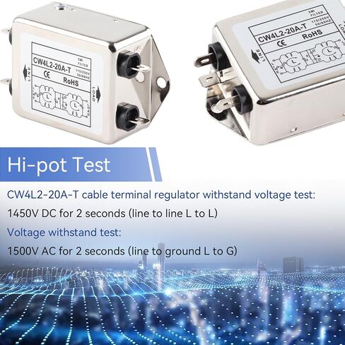 Agatige Power Line Filter, 115V/250V 20A EMI Filter Terminal Power Purifier 50/60Hz Noise Suppressor Power Line EMI Filter Terminal Power Filter Module CW4L2-20A-T for Switching Power Supplies in Saudi Arabia