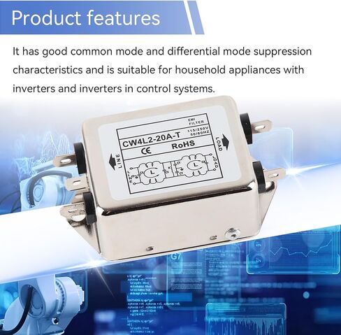 Agatige Power Line Filter, 115V/250V 20A EMI Filter Terminal Power Purifier 50/60Hz Noise Suppressor Power Line EMI Filter Terminal Power Filter Module CW4L2-20A-T for Switching Power Supplies in Saudi Arabia