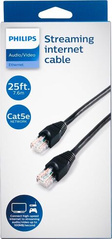 فيليبس Cat5e كابل إيثرنت 25 قدم، حزمة من 2، سرعة عالية تصل إلى 100 ميجابت في الثانية، لبث الإنترنت، متين، أسود، SWN7114A/27 in Saudi Arabia