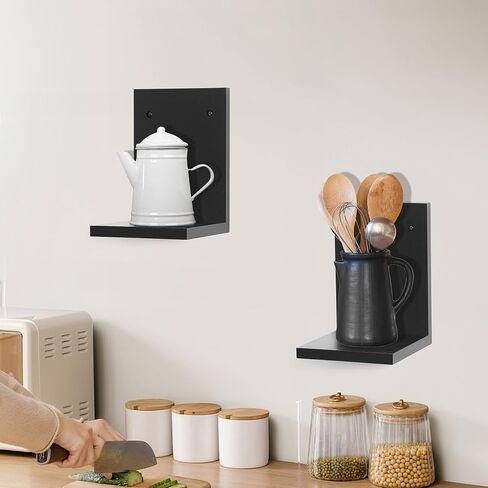 PHOENANCEE Small Wall Shelves,Mini Floating Shelf Set of 4,Plants Hanging Storage Display Ledges Wooden Decor Indoor for Living Room Bedroom Bathroom Kitchen Office Decoration（Carbonized Brown） in Saudi Arabia