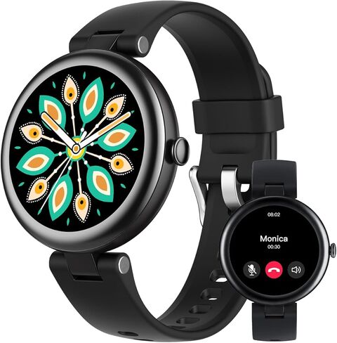 Smart Watches for Women (Answer/Make Calls), Round Women's Watch Compatible with iPhone Android Phones Fitness Tracker with Heart Rate Monitor Pedometer Sleep Tracker Waterproof Dark Black in Saudi Arabia