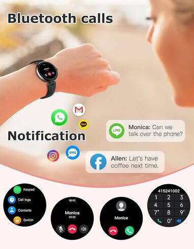 Smart Watches for Women (Answer/Make Calls), Round Women's Watch Compatible with iPhone Android Phones Fitness Tracker with Heart Rate Monitor Pedometer Sleep Tracker Waterproof Dark Black in Saudi Arabia