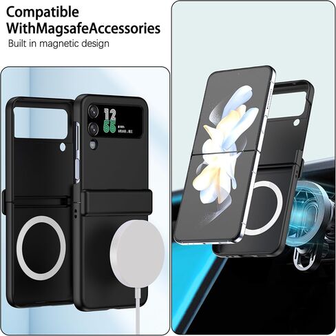 مصمم لهاتف Samsung Galaxy Z Flip 4/3، جراب مغناطيسي مع حماية مفصلية [متوافق مع MagSafe] غطاء حماية مضاد للصدمات للنساء والرجال - أسود in Kuwait