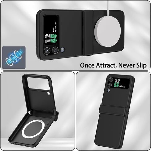 مصمم لهاتف Samsung Galaxy Z Flip 4/3، جراب مغناطيسي مع حماية مفصلية [متوافق مع MagSafe] غطاء حماية مضاد للصدمات للنساء والرجال - أسود in Kuwait