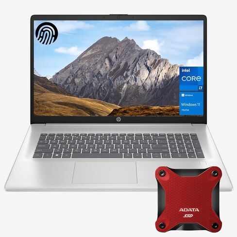 HP Newest 17t Portable Daily Laptop, 17.3" FHD Display, Intel Core i7-1355U, 32GB RAM, 1TB PCIe SSD, Fingerprint Reader, Wi-Fi 6, Backlit KB, W11H, Silver, with ADATA 512GB External SSD Bundle in Saudi Arabia