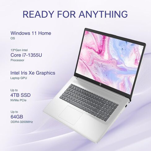 HP Newest 17t Portable Daily Laptop, 17.3" FHD Display, Intel Core i7-1355U, 32GB RAM, 1TB PCIe SSD, Fingerprint Reader, Wi-Fi 6, Backlit KB, W11H, Silver, with ADATA 512GB External SSD Bundle in Saudi Arabia