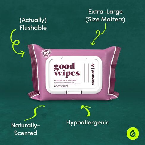 Goodwipes Flushable Butt Wipes – Soothing Botanicals – Soft & Gentle Wet Wipes for Home Use, Septic & Sewer Safe – Largest Adult Toilet Wipes – Shea-Coco, 180 count (3 packs) + 3 individually wrapped in Saudi Arabia