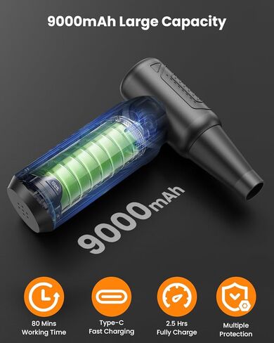 Compressed Air Duster, 200,000 RPM Electric Air Duster for Computer, 3 Gear Adjustable High-Speed Air Blower, 9,000mAh Large Battery Reusable no Canned Keyboard Cleaner for Office, Home, Car in Saudi Arabia