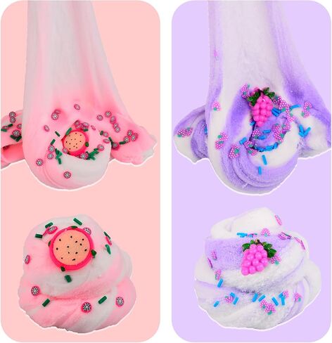 11 Pack Mini Cloud Slime Kit, Cloud Slime with Peachybabies and Unicorn Charms, Scented DIY Slime Supplies for Girls and Boys, Stress Relief Toy, Party Favor, Birthday, Made by Yaobilei in Saudi Arabia