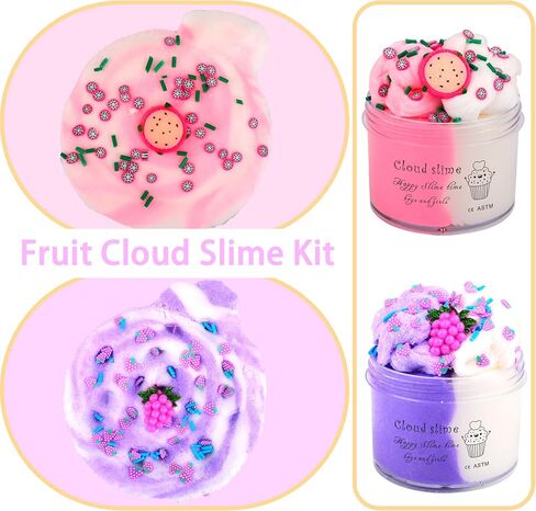 11 Pack Mini Cloud Slime Kit, Cloud Slime with Peachybabies and Unicorn Charms, Scented DIY Slime Supplies for Girls and Boys, Stress Relief Toy, Party Favor, Birthday, Made by Yaobilei in Saudi Arabia