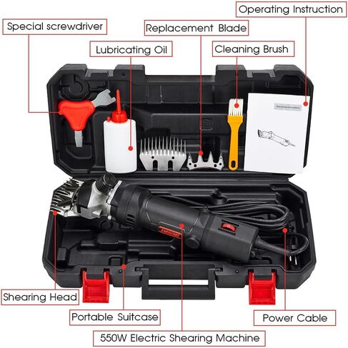 Sheep Shears Electric 550W - Upgraded Professional Sheep Clippers One Blade, 6 Speed Heavy Duty Livestock Haircut for Grooming Sheep Goats Large Dog Thick Coats Animals No Lubricant(Red) in Saudi Arabia
