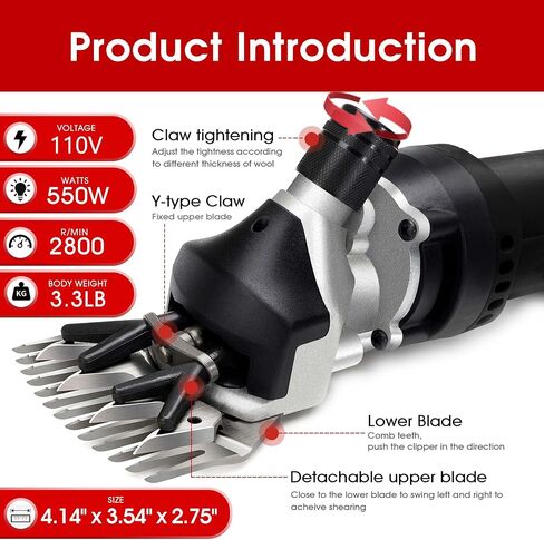Sheep Shears Electric 550W - Upgraded Professional Sheep Clippers One Blade, 6 Speed Heavy Duty Livestock Haircut for Grooming Sheep Goats Large Dog Thick Coats Animals No Lubricant(Red) in Saudi Arabia
