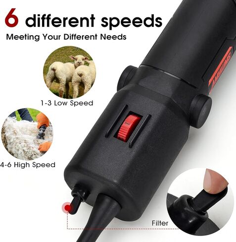 Sheep Shears Electric 550W - Upgraded Professional Sheep Clippers One Blade, 6 Speed Heavy Duty Livestock Haircut for Grooming Sheep Goats Large Dog Thick Coats Animals No Lubricant(Red) in Saudi Arabia