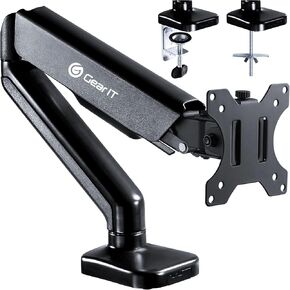 GEARit Single Monitor Mount (Up to 32 Inch, 19.8 lbs) Desk Stand Mount for LCD LED Monitor, Fully Adjustable Articulating Gas Spring Arm with Quick Release (Tilt, Swivel, Rotate) Vesa 75 100