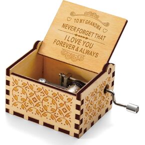 Personalized Gifts for Grandma, Unique Grandma Gifts from Granddaughter Grandkids, Sentimental Mothers Day Birthday Gifts for Grandma Nana Grandmother, Engraved Wooden Music Box