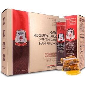 JungKwanJang Ginseng Everytime Extract Stick - Caffeine-Free Energy Supplements, Korean Red Ginseng 2000mg, Brain Support and Natural Energy Booster for Men & Women, 60 Count