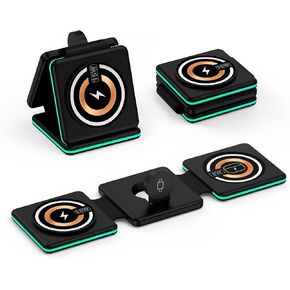 Foldable 3 in 1 Wireless Charging Station, Travel Charger for Samsung Multi Devices, 15W Fast Wireless Charger Stand Pad for Samsung Galaxy S24 FE S23 S22 Ultra Watch 7/6/5/4/3/Buds+, Pixel 9 8 7 Pro