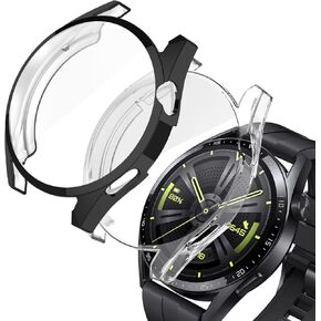 2-Pack TPU Protector Case Compatible with Huawei Watch GT3，All-Around Screen Case Cover Frame Shock Resistant Cover 46mm (Black/Clear)