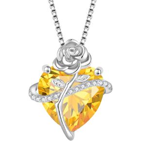 Rocayi Birthstone Necklace for Women 925 Sterling Silver Love Heart Rose Flower Necklace Dainty Jewelry Gifts for Women Wife Girlfriend Mother Daughter Her