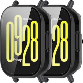 Intended for Redmi Watch 5 Lite Case Built-in Screen Protector Hard PC Rugged Bumper Resistant Protective Face Cover for Redmi Watch 5 Lite (Black&Clear)