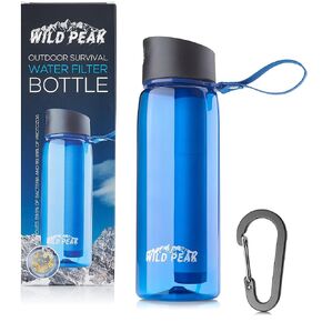 Stay Alive-4 Outdoor 4-Stage Water Filter Straw Emergency 22oz Bottle with Activated Carbon for Survival, Camping, Hiking, Climbing, Backpacking (1500 Liters)